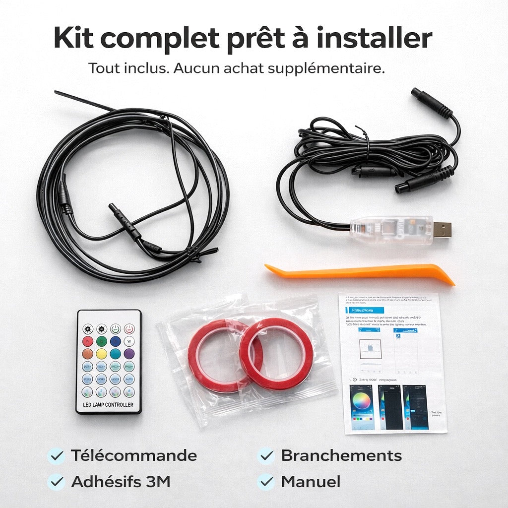 Kit d’Ambiance LED Intérieur Voiture - Installation invisible